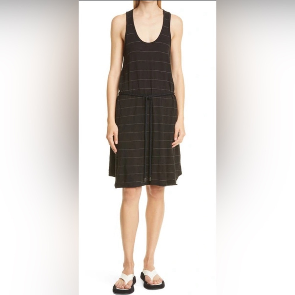 ATM ANTHONY THOMAS MELILLO Slub Jersey Striped Tank Dress Black/Camel